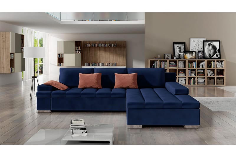 Naoma Hjørnesovesofa Chaiselong Højre - Mørkeblå - Møbler - Sofaer - Sovesofaer - Sovesofa chaiselong