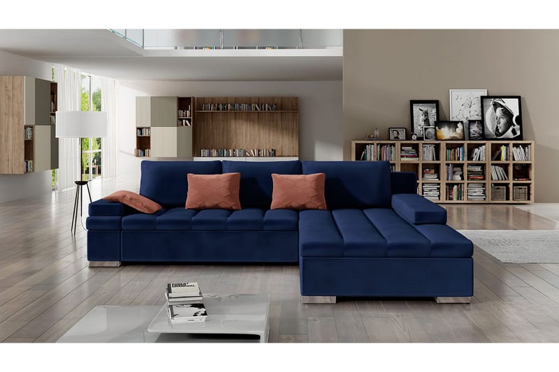 Naoma Hjørnesovesofa Chaiselong Højre - Mørkeblå - Møbler - Sofaer - Sovesofaer - Sovesofa chaiselong