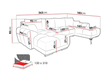 Simerly Sovesofa Dobbeltdivan 4-personers - Beige - Møbler - Sofaer - Sovesofaer - Sovesofa chaiselong