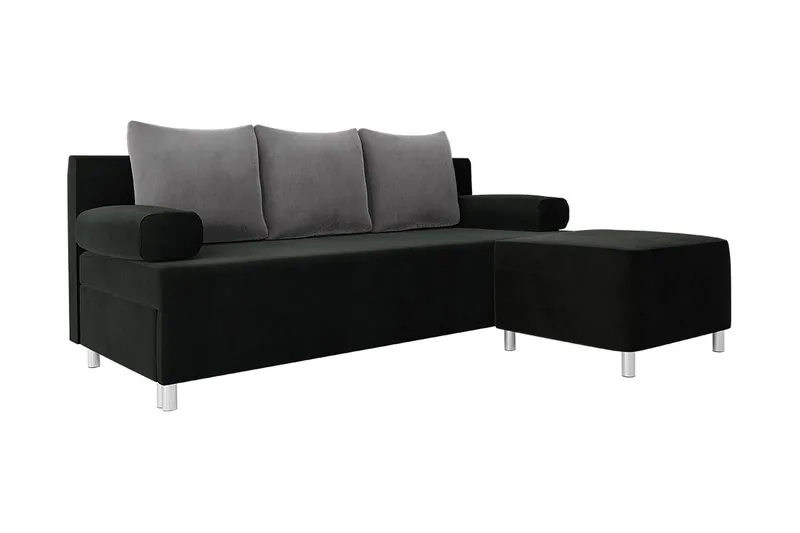 Skatteg Sofa med Ottoman, Sort|Grå