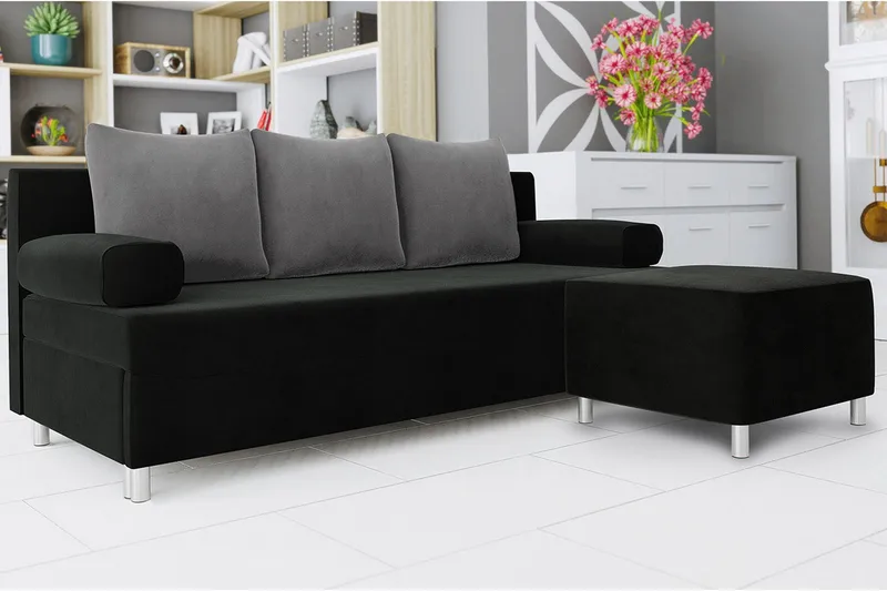 Skatteg Sofa med Ottoman - Sort|Grå - Møbler - Sofaer - Sovesofaer - Sovesofa chaiselong