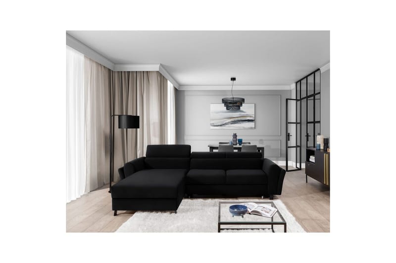 Sofa med chaiselong Eltap Mariall 288x200x92 cm - Mat Velvet 99, Blå, Venstre - Møbler - Sofaer - Sovesofaer - Sovesofa chaiselong