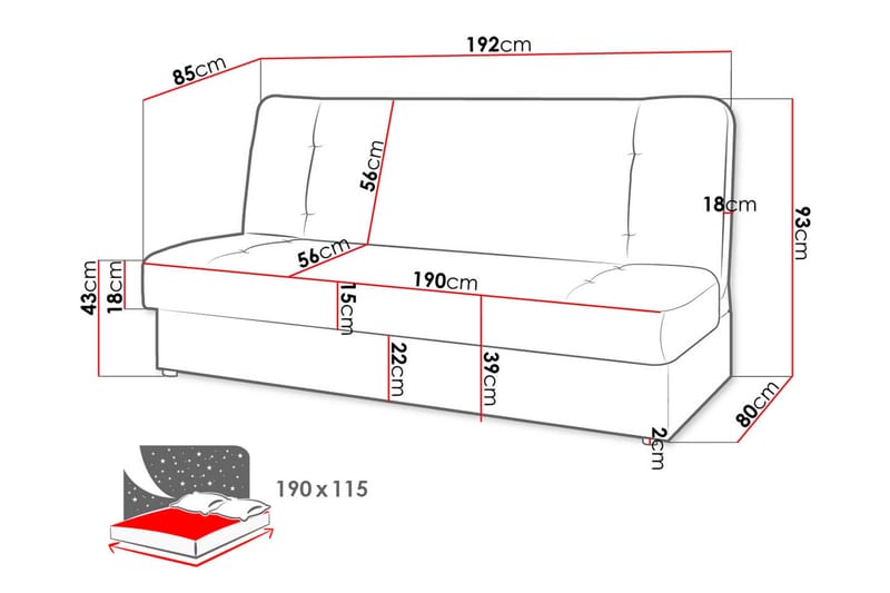 Zelka 3-personers Sovesofa - Grå - Møbler - Sofaer - Sovesofaer - 3 personers sovesofa