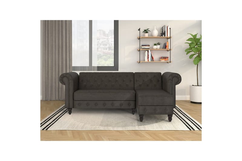 Sovesofa Felix 241x154x83 cm, Antracit, Mikrofiber/Træ/Metal - 241x154x83 cm, Antracit, Mikrofiber/Træ/Metal - Møbler - Sofaer - Sovesofaer
