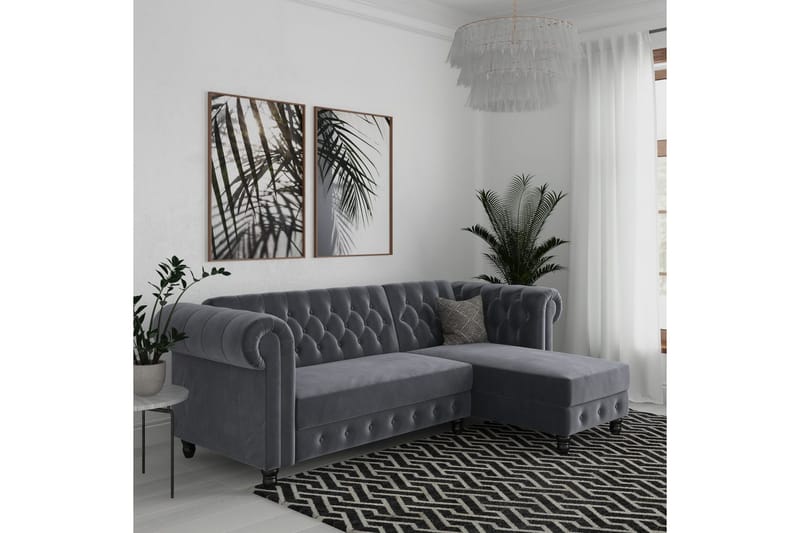 Sovesofa Felix 241x154x83 cm, Antracit, Velour - 241x154x83 cm, Antracit, Velour - Møbler - Sofaer - Sovesofaer