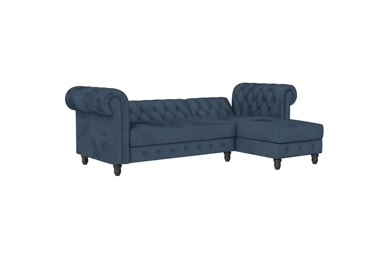 Sovesofa Felix 241x154x83 cm, Blå, Velour/Træ/Metal - 241x154x83 cm, Blå, Velour/Træ/Metal - Møbler - Sofaer - Sovesofaer