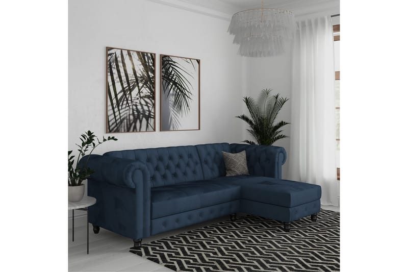 Sovesofa Felix 241x154x83 cm, Blå, Velour/Træ/Metal - 241x154x83 cm, Blå, Velour/Træ/Metal - Møbler - Sofaer - Sovesofaer