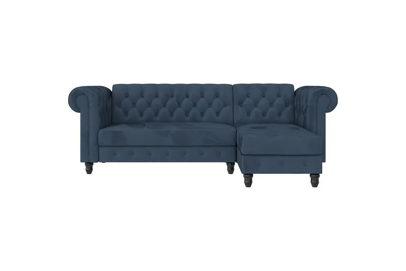 Sovesofa Felix 241x154x83 cm, Blå, Velour/Træ/Metal - 241x154x83 cm, Blå, Velour/Træ/Metal - Møbler - Sofaer - Sovesofaer