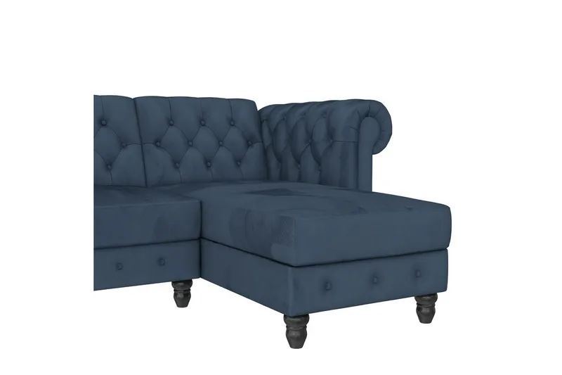 Sovesofa Felix 241x154x83 cm, Blå, Velour/Træ/Metal - 241x154x83 cm, Blå, Velour/Træ/Metal - Møbler - Sofaer - Sovesofaer