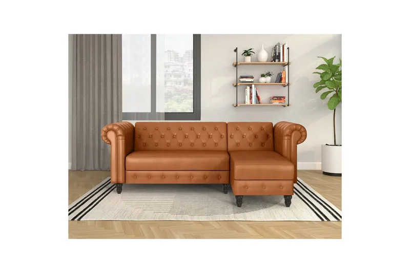 Sovesofa Felix 241x154x83 cm, Cognac, PU/Træ/Metal - 241x154x83 cm, Cognac, PU/Træ/Metal - Møbler - Sofaer - Sovesofaer