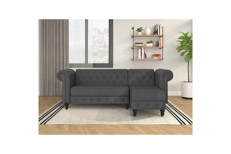 Sovesofa Felix 241x154x83 cm, Grå, PU/Træ/Metal - 241x154x83 cm, Grå, PU/Træ/Metal - Møbler - Sofaer - Sovesofaer