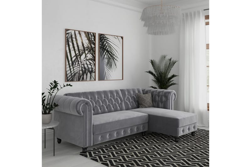 Sovesofa Felix 241x154x83 cm, Lys Grå, Velour - 241x154x83 cm, Lys Grå, Velour - Møbler - Sofaer - Sovesofaer