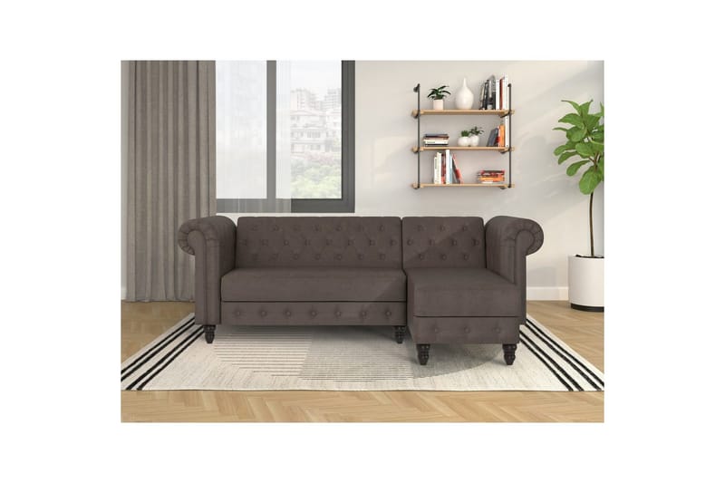Sovesofa Felix 241x154x83 cm, Mørkebrun, Mikrofiber/Træ/Metal - 241x154x83 cm, Mørkebrun, Mikrofiber/Træ/Metal - Møbler - Sofaer - Sovesofaer
