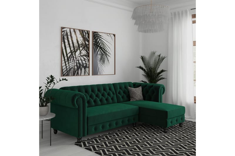 Sovesofa Felix 241x154x83 cm, Mørkegrøn, Velour - 241x154x83 cm, Mørkegrøn, Velour - Møbler - Sofaer - Sovesofaer