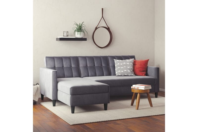 Sovesofa Hartford 213x153x82 cm, Antracit, Velour - 213x153x82 cm, Antracit, Velour - Møbler - Sofaer - Sovesofaer