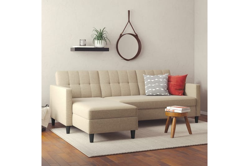 Sovesofa Hartford 213x153x82 cm, Cappuccino, Linnedstoflook (100% Polyester - 213x153x82 cm, Cappuccino, Linnedstoflook (100% Polyester - Møbler - Sofaer - Sovesofaer