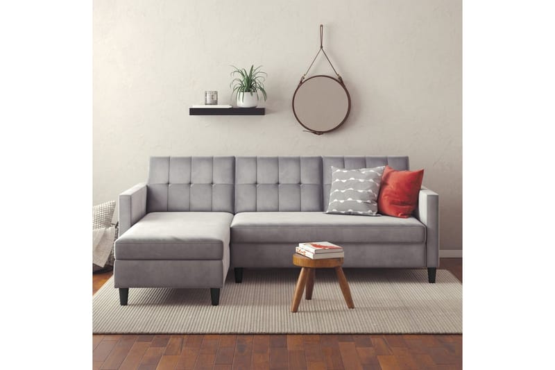 Sovesofa Hartford 213x153x82 cm, Grå, Velour - 213x153x82 cm, Grå, Velour - Møbler - Sofaer - Sovesofaer