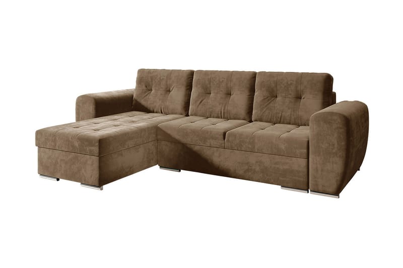 Sovesofa med chaiselong - Brun - Sovesofaer - Sovesofa chaiselong - Velour sofaer