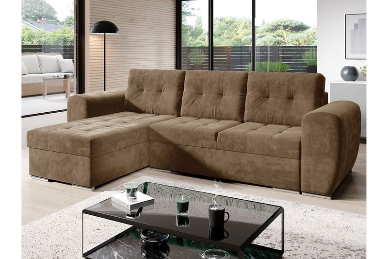 Sovesofa med chaiselong - Brun - Møbler - Sofaer - Sovesofaer