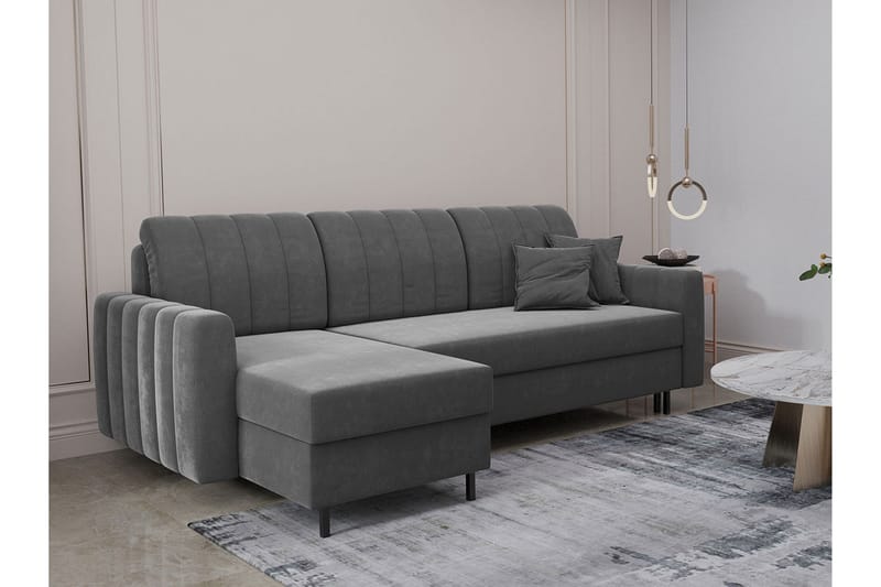 Sovesofa med chaiselong - Grå - Sovesofaer - Sovesofa chaiselong - Velour sofaer