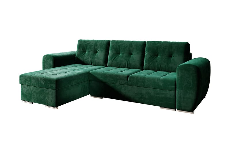 Sovesofa med chaiselong - Grøn - Sovesofaer - Sovesofa chaiselong - Velour sofaer