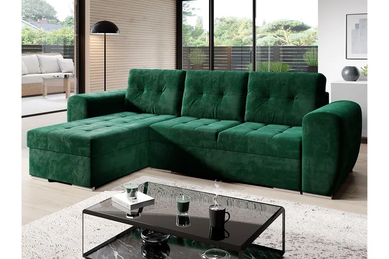 Sovesofa med chaiselong - Grøn - Møbler - Sofaer - Sovesofaer