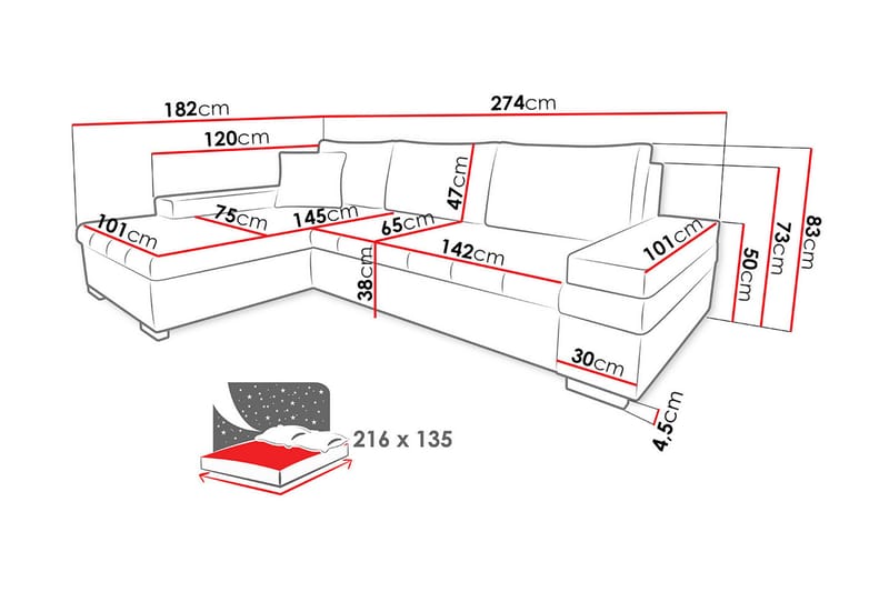 Sovesofa med chaiselong - Gul - Sovesofaer - Sovesofa chaiselong