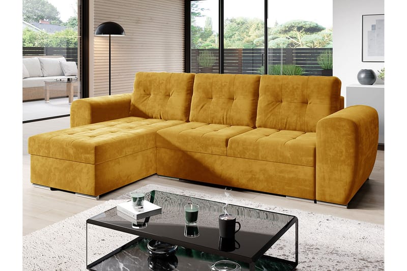Sovesofa med chaiselong - Gul - Møbler - Sofaer - Sovesofaer