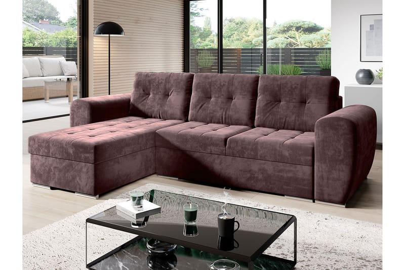 Sovesofa med chaiselong - Lilla - Møbler - Sofaer - Sovesofaer