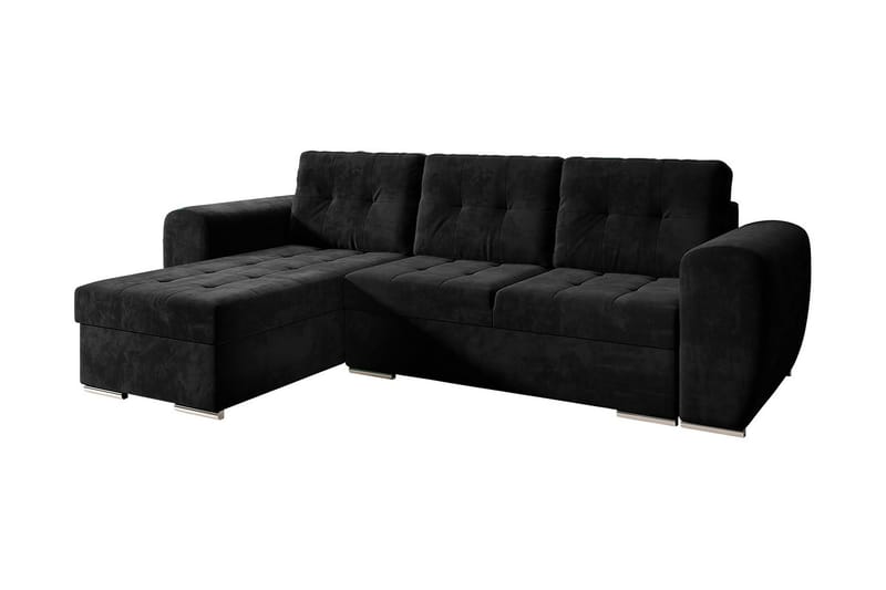 Sovesofa med chaiselong - Sort - Sovesofaer - Sovesofa chaiselong - Velour sofaer