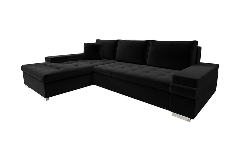 Sovesofa med chaiselong - Sort - Sovesofaer - Sovesofa chaiselong - Velour sofaer