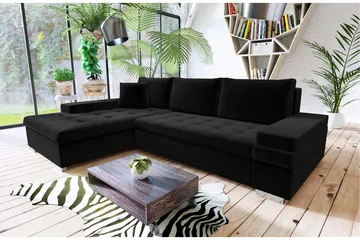 Sovesofa med chaiselong - Sort - Møbler - Sofaer - Sovesofaer