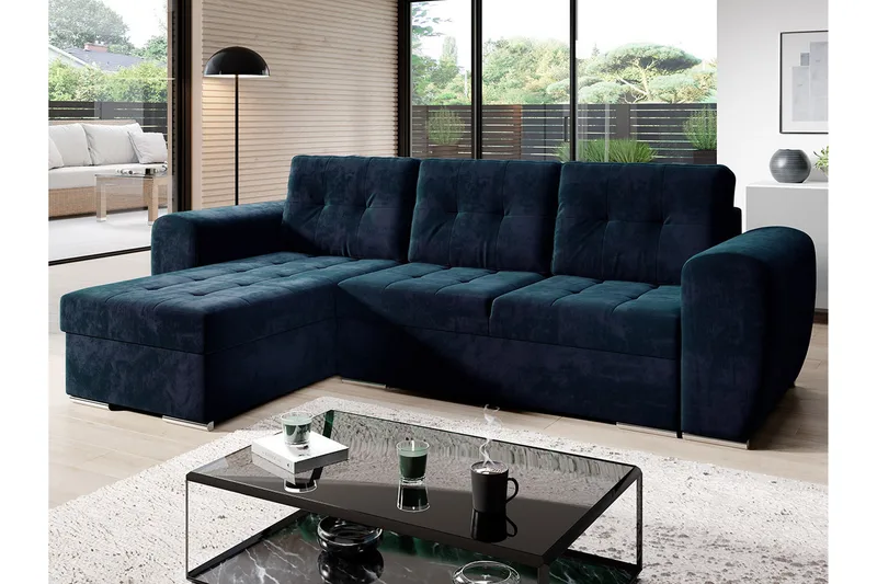 Sovesofa med chaiselong - Sort - Møbler - Sofaer - Sovesofaer