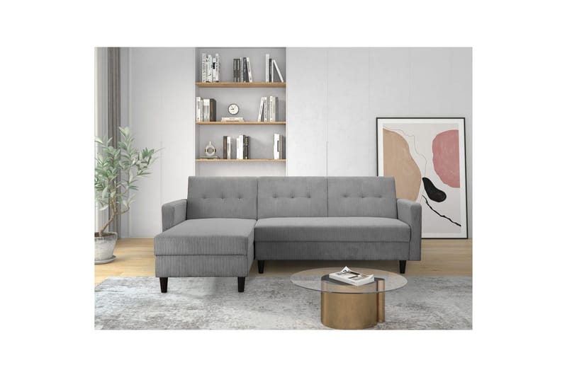 Sovesofa med enkeltdiwan uden chaiselong Loft24 Sovesofa Hartford II 213x153x82 cm, grå Grå - Møbler - Sofaer - Sovesofaer