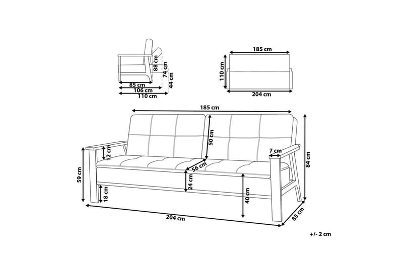Sovesofa Tjorn - Beige, lyst træ, Beige, Lys Træ, 185x110 cm - Møbler - Sofaer - Sovesofaer