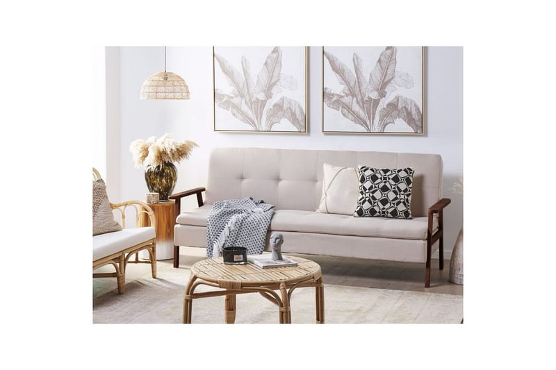 Sovesofa Tjorn - Beige, mørkt træ, 185x110 cm - Møbler - Sofaer - Sovesofaer