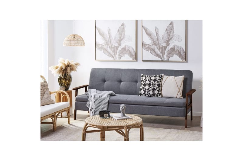 Sovesofa Tjorn - Grå, mørkt træ, 185x110 cm - Møbler - Sofaer - Sovesofaer