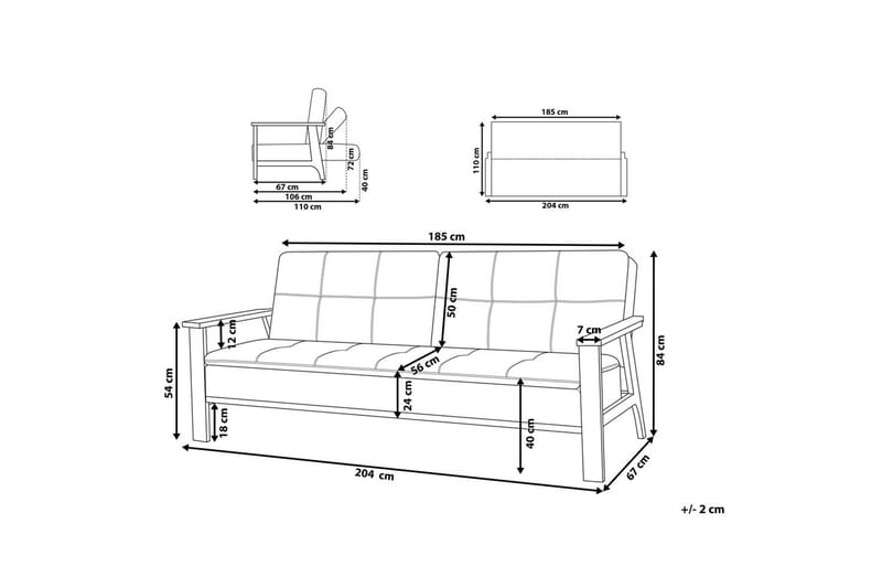 Sovesofa Tjorn - Lys grå, mørkt træ, 185x110 cm - Møbler - Sofaer - Sovesofaer