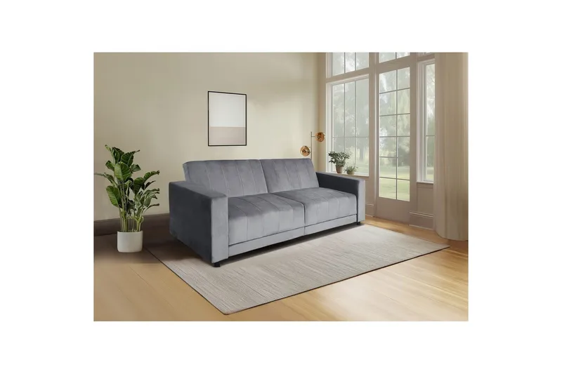 Sovesofa uden divan og chaiselong Loft24 Sovesofa Loft24 Allie II Grå Velour - Møbler - Sofaer - Sovesofaer