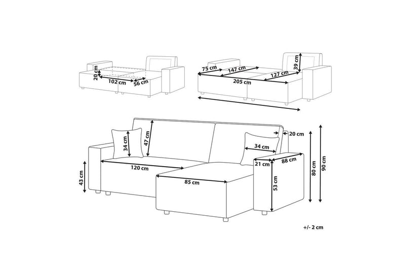 Sovesofa venstrevendt Abacka - Brun, Sort - Møbler - Sofaer - Sovesofaer