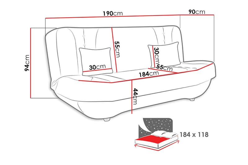 Sovesofa Pinto - Rød - Sovesofaer - 3 personers sovesofa - Velour sofaer