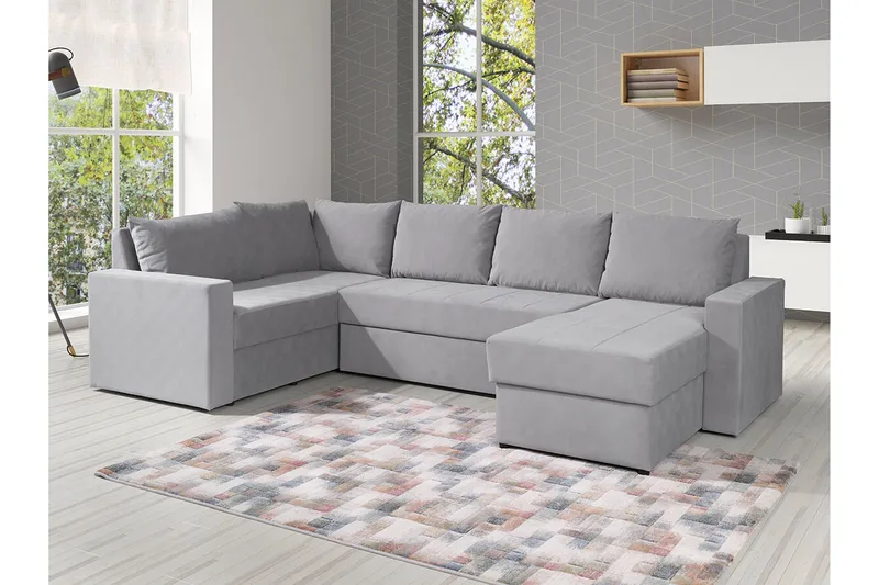 Staffin 4-sæders Højre U-formet Hjørnesovesofa 140x270 cm med Opbevaring i Stof - Lysegrå - Møbler - Sofaer - Sovesofaer