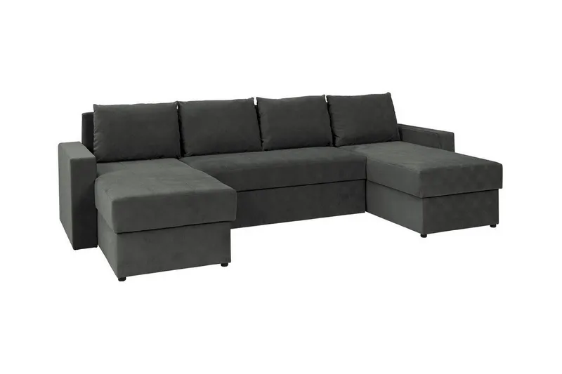 Staffin 4-sæders U-formet Hjørnesovesofa 140x283 cm med Opbevaring i Stof, Mørkegrå