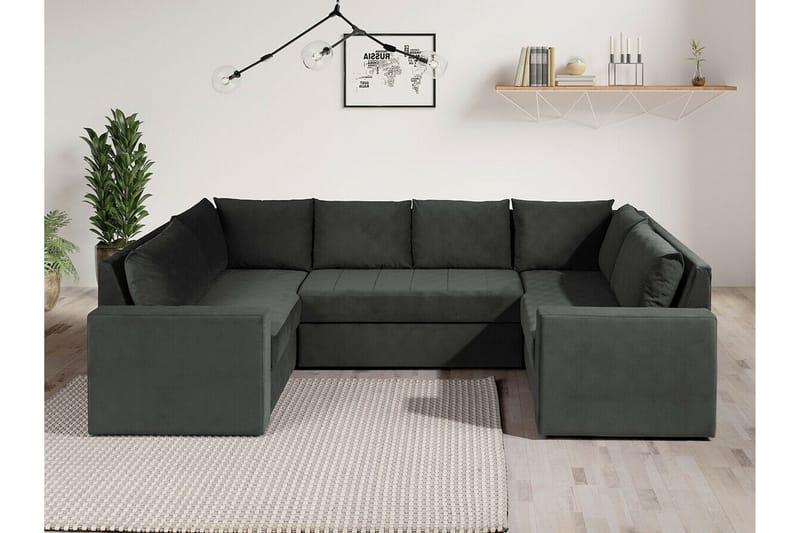 Staffin 4-sæders U-formet Sovesofa med Chaiselong 140x276 cm med Opbevaring i Stof - Mørkegrå - Møbler - Sofaer - Sovesofaer