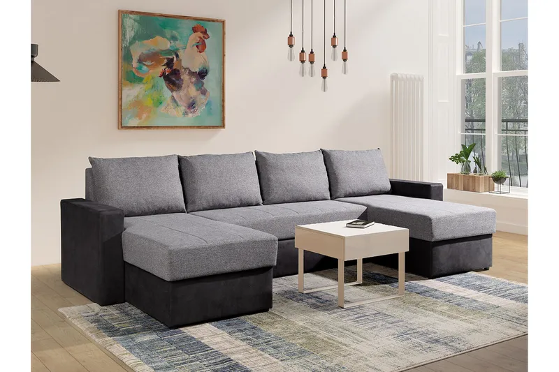 Staffin 4-personers U-formet Hjørnesovesofa 140x283 cm med Opbevaring i Stof - Grå - Møbler - Sofaer - Sovesofaer