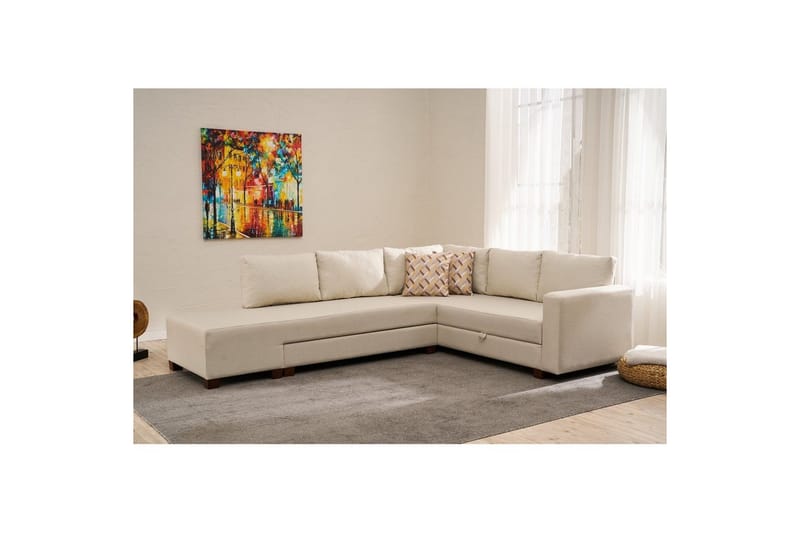 Sufian Hjørne sovesofa 4 personers - Cremevhid - Møbler - Sofaer - Sovesofaer