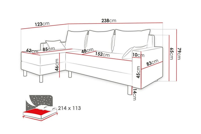 Summerhill 3-personers Hjørnesofa - Mørkegrå - Møbler - Sofaer - Sovesofaer