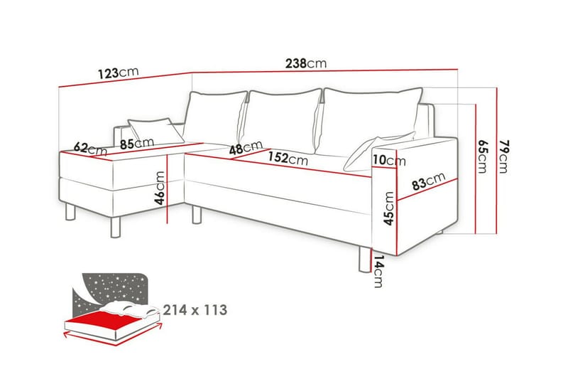 Summerhill 3-personers Hjørnesofa - Sort - Møbler - Sofaer - Sovesofaer