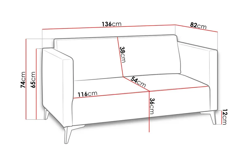 Szafir 2-Pers. Sofa 82x136 cm - Lyserød - Møbler - Sofaer - 2 personers sofa