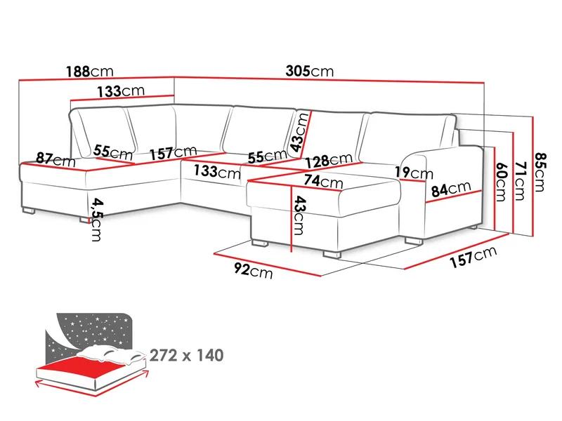 Taberk 5-personers U-sofa med Chaiselong Højre - Møbler - Sofaer - Sovesofaer